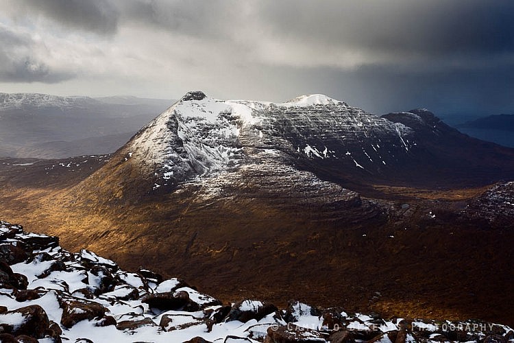 Beinn Damh in some dramatic afternoon sidelight in between blizzards, Torridon, Scotland