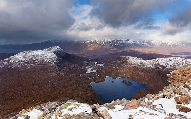 The vista from Maol Chean-dearg in winter: Beinn damh, Beinn Alligin and Liathach