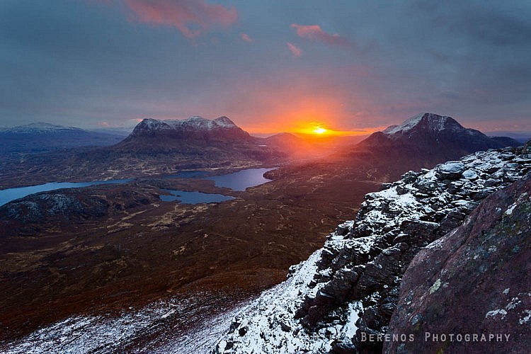 Sunrise between Cul Mor and Cul Beag in the far North of Scotland