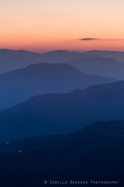 Layered hills in Torridon at dawn.