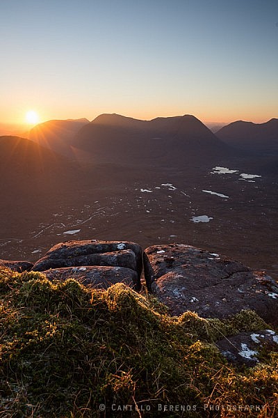 The imposing massif of Beinn Eighe at sunrise from Beinn na Eoin.