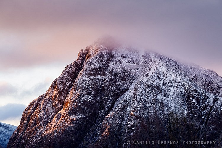 Stob Dearg sidelit by the early morning light