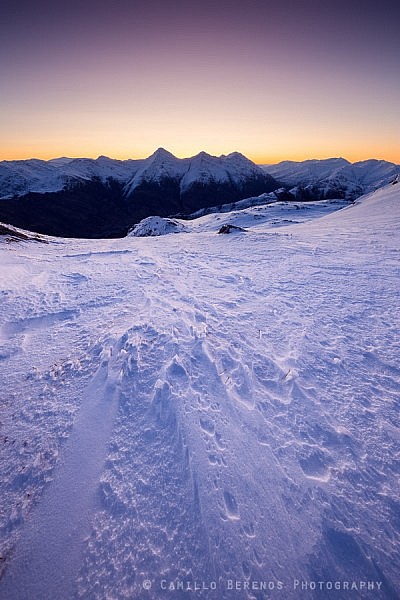 The Kintail ridge and part of the South Shiel ridge on a winter dawn.