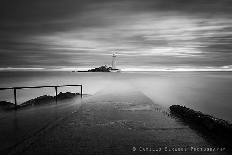 Long exposure of the submerged causeway leading to St Mary's lighthouse