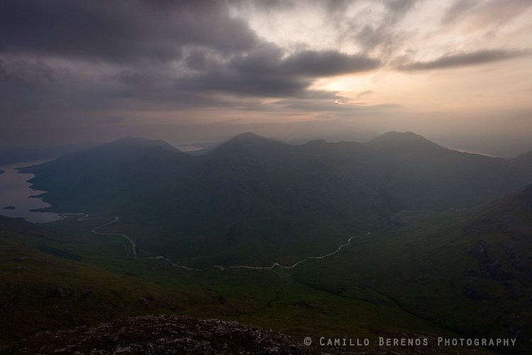 The River Carnach meandering at the base of the Knoydart hills